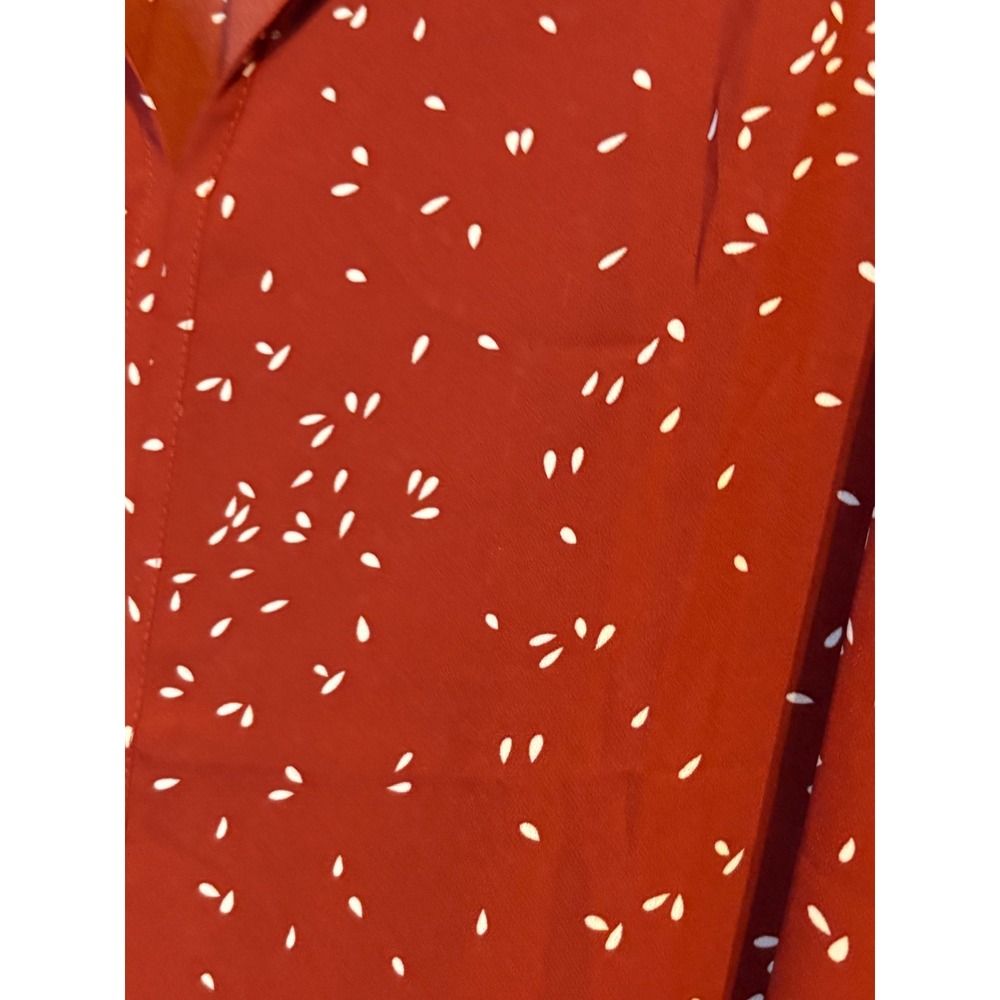 Monday Fun Womens Plus 2X Rust Red White Seed Print Split Neck Blouse FT88901P-2 - Picture 2 of 6